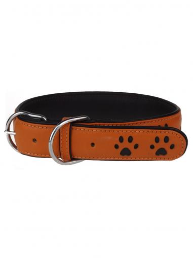 animALL Obojek kožený s motivem oranžový+tlapky 70 cm/40 mm