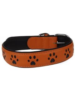 animALL Obojek kožený s motivem oranžový+tlapky 70 cm/40 mm